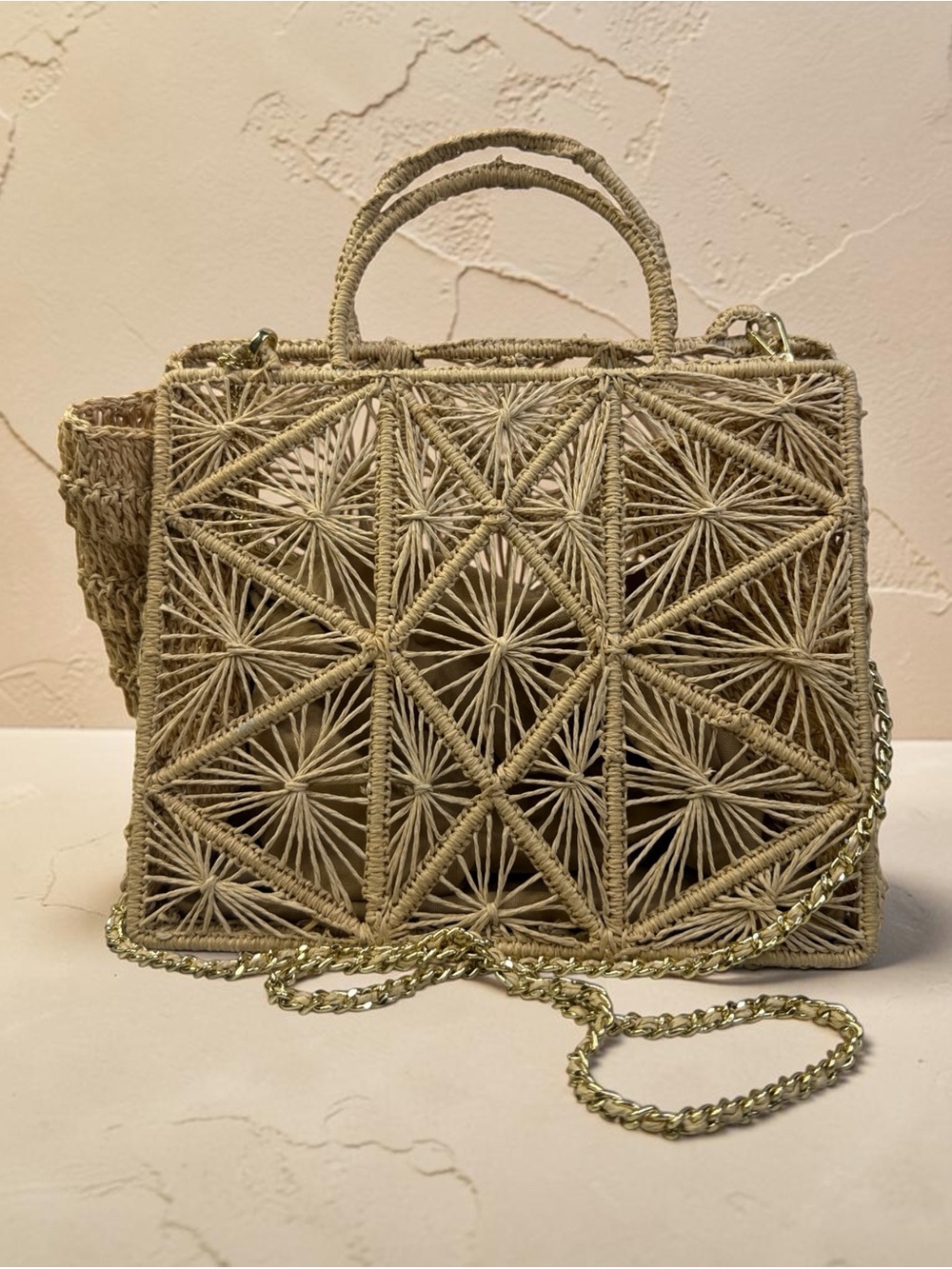 House Of Harlow 1960 Hand Woven Raffia Hand Bag Purse Gold Crossbody Strap NEW